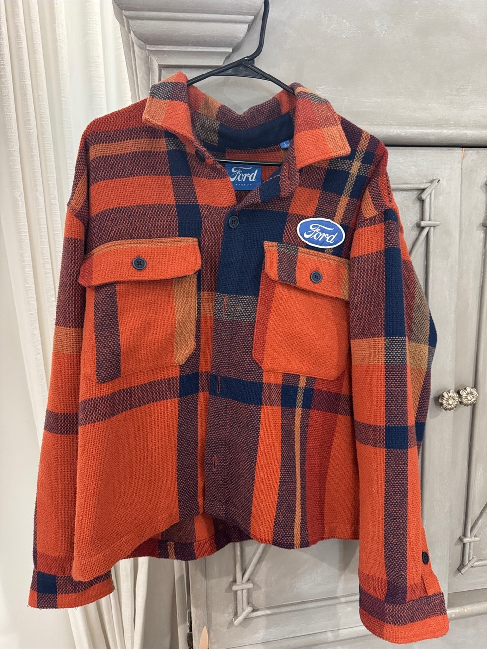 Ford Orange and Navy Plaid Button-Up Jacket